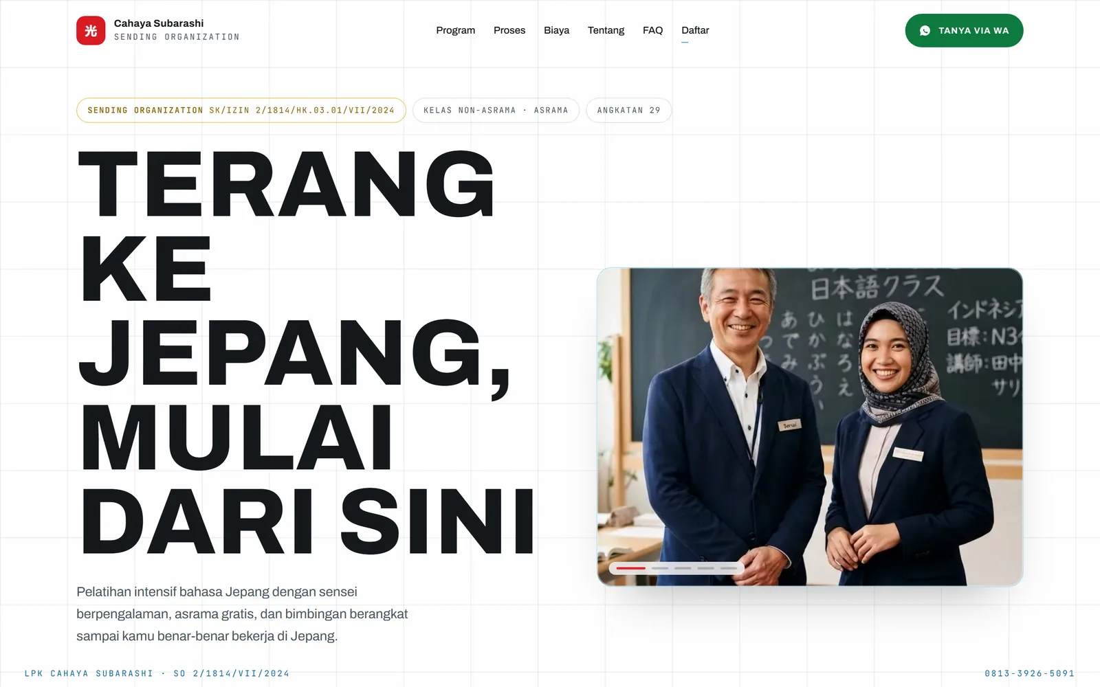 LPK Cahaya Subarashi website screenshot